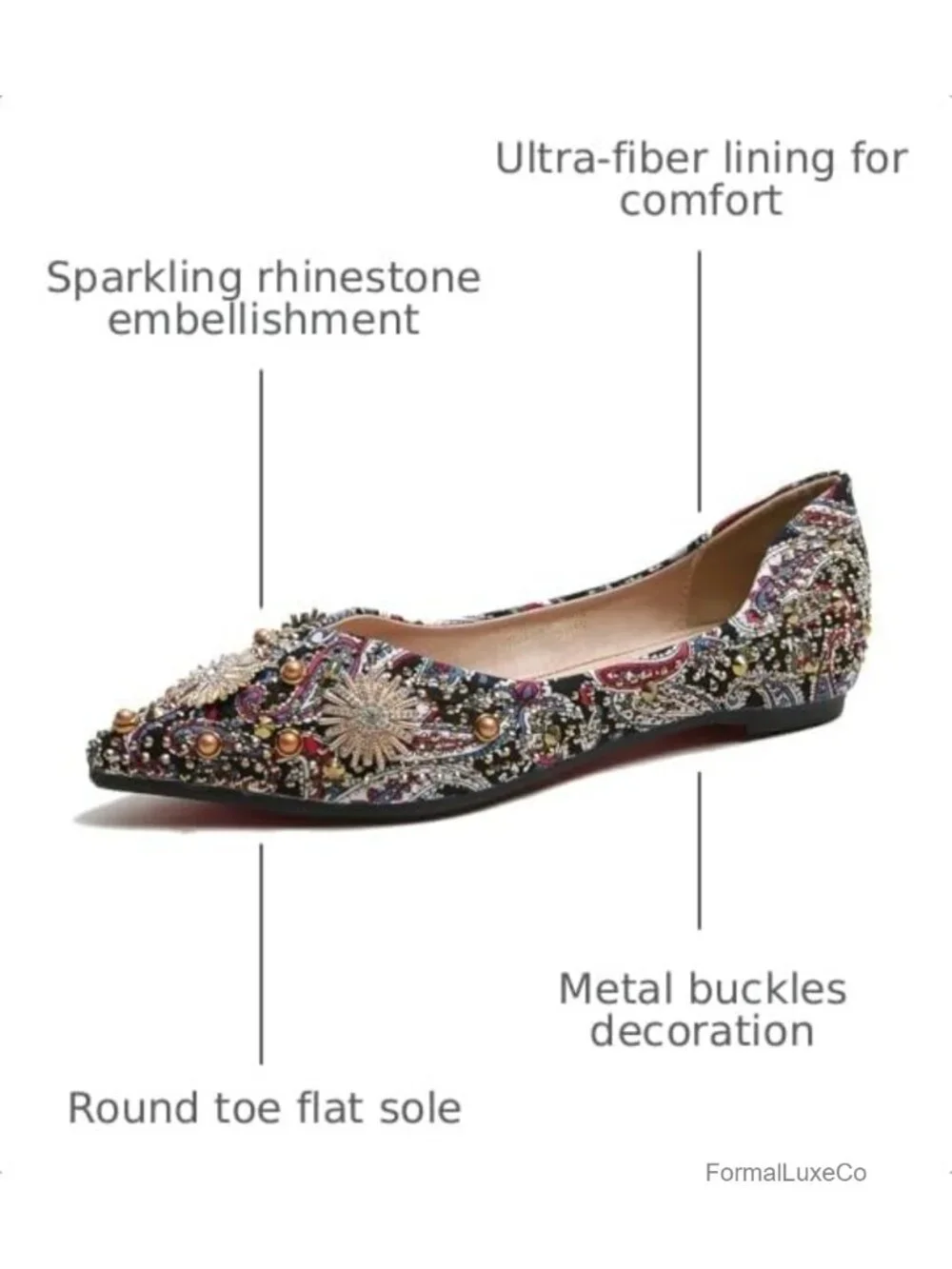 Women Rhinestone Ballet Flats Elegant Dressy Wedding Shoes